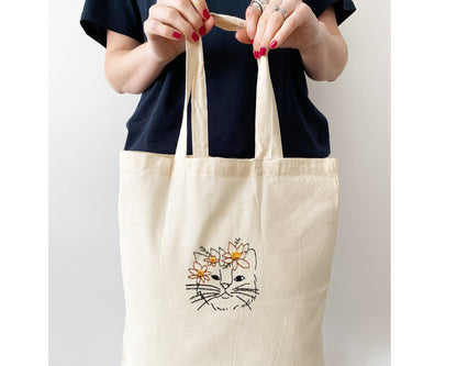 Flower Crown Cat - Embroider your own tote bag