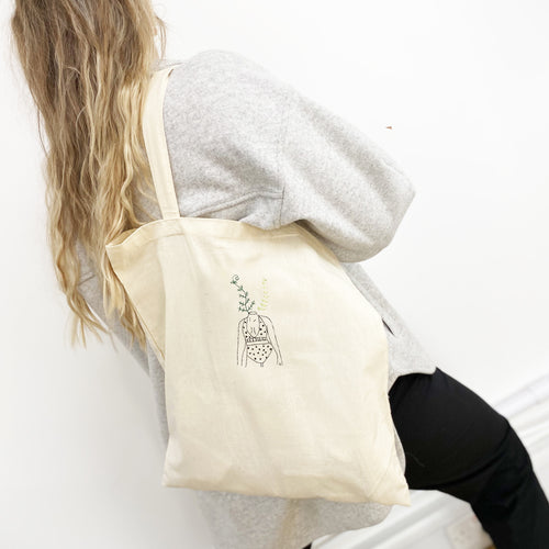 'Fern' Machine Embroidered Tote Bag