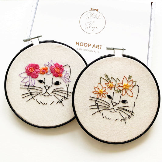 Duo of Cats Embroidery Kits