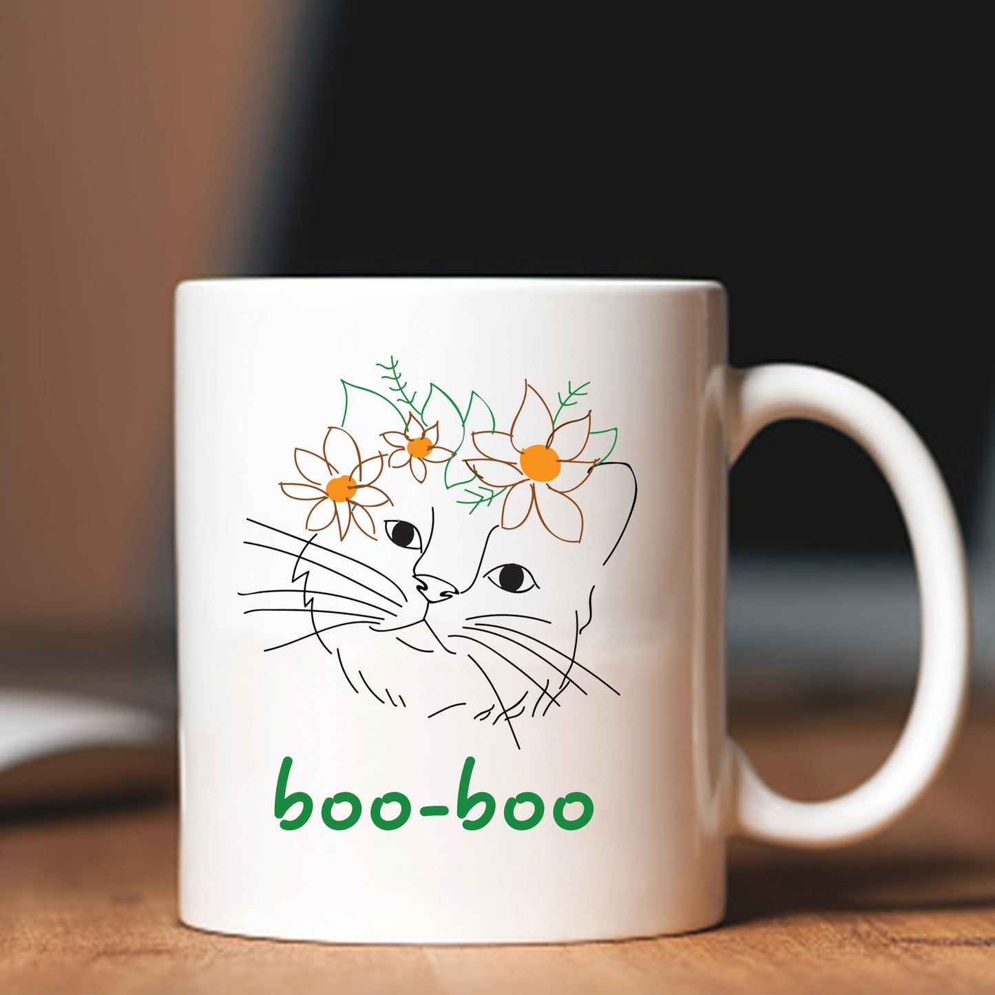 Personalised Flower Crown Cat Mug