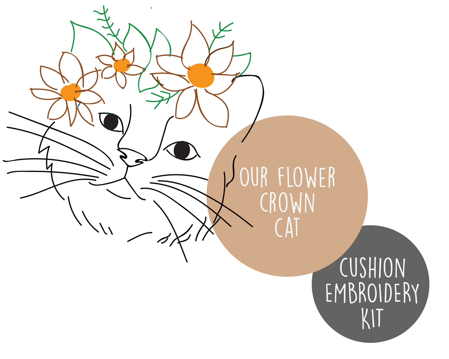Embroider your own cushion kit / Flower Crown Cat