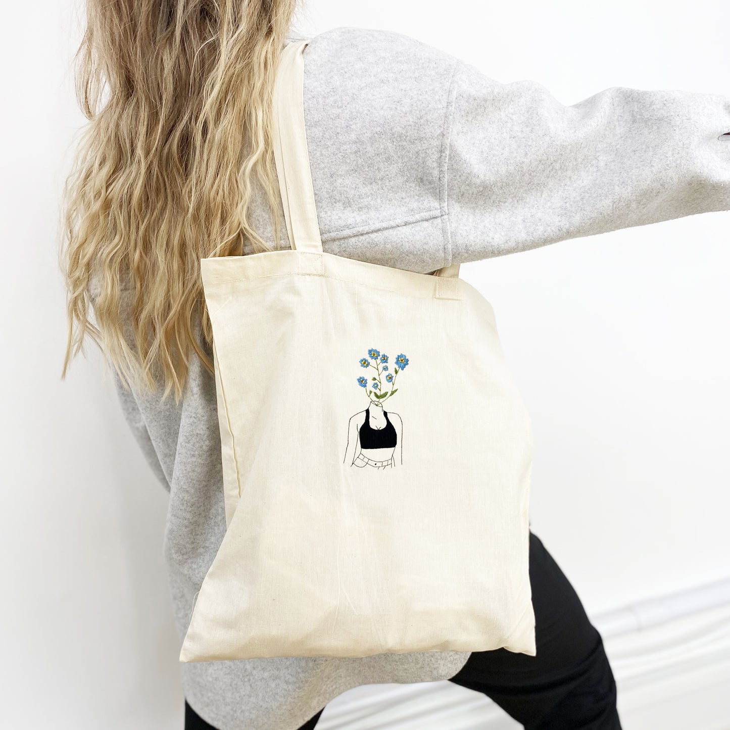 'Forget me Not' Machine Embroidered Tote Bag