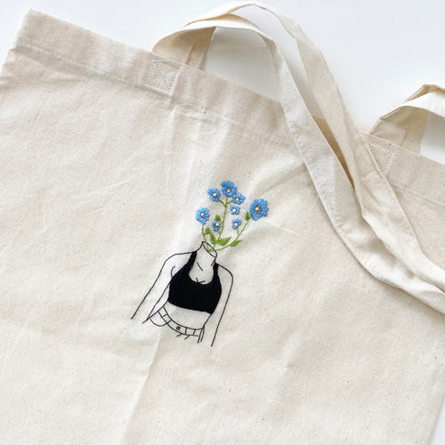 'Forget me Not' Machine Embroidered Tote Bag