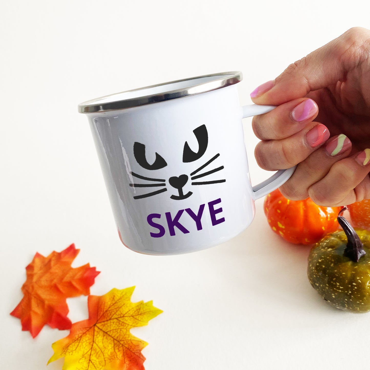Personalised Halloween Cat Enamel Mug