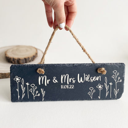Personalised Wedding Slate Plaque With Florals