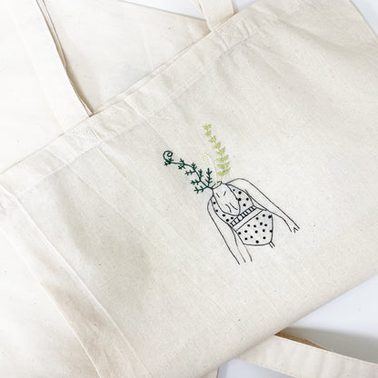 'Fern' Machine Embroidered Tote Bag